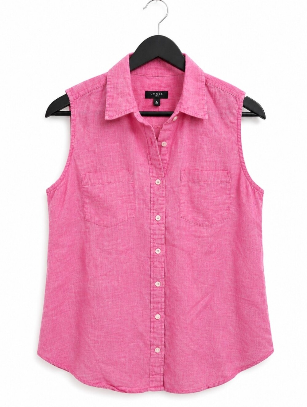 Talbots Pink Linen Sleeveless Button Up Blouse Sz Med Petite